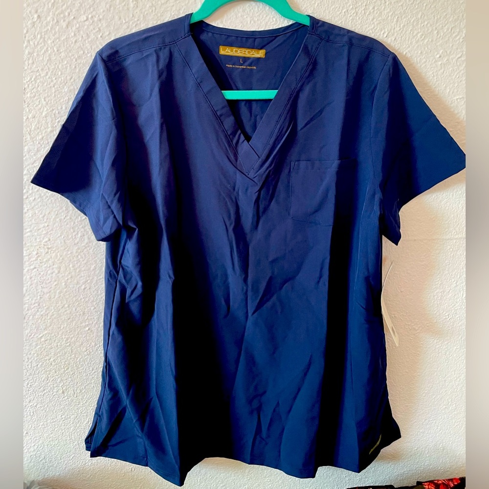 NWT Lauderdale Navy Blue scrub top.  One-pocket/tuck-in.